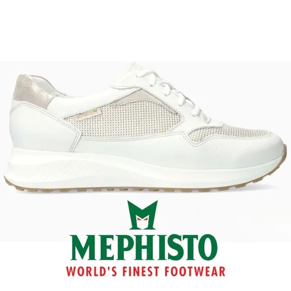 NWOB $269 Mephisto Karin Gold and White Comfort Sneaker