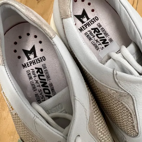 NWOB $269 Mephisto Karin Gold and White Comfort Sneaker