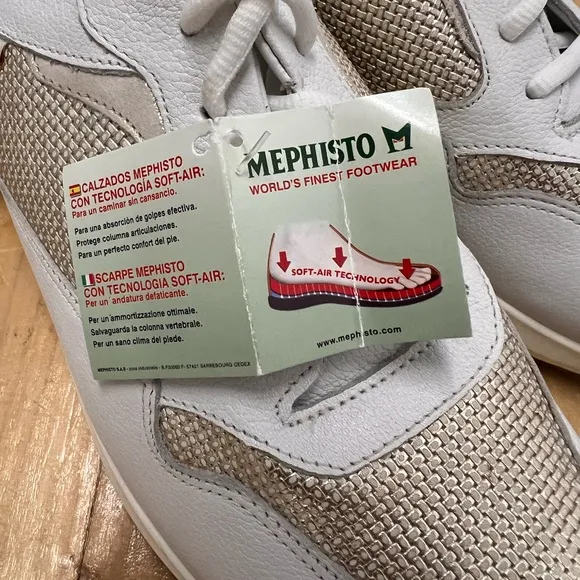 NWOB $269 Mephisto Karin Gold and White Comfort Sneaker
