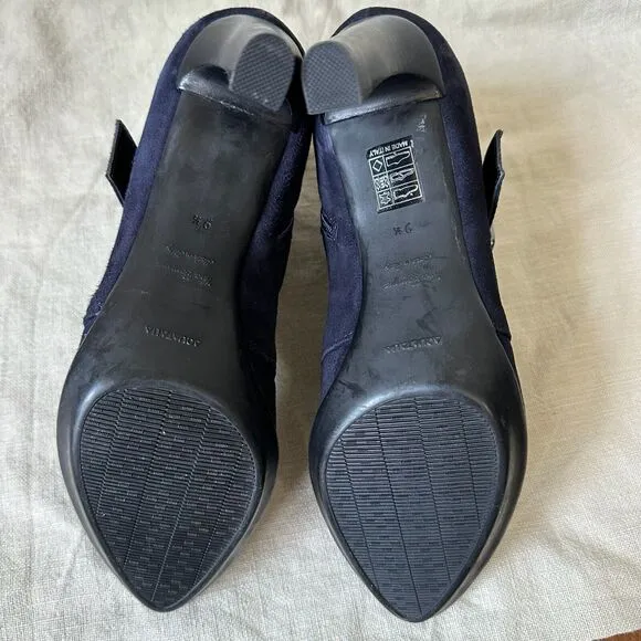 NWOB AQUATALIA Deena Water Resistant Heeled Booties in Suede Navy