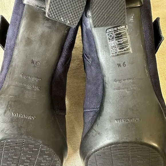 NWOB AQUATALIA Deena Water Resistant Heeled Booties in Suede Navy