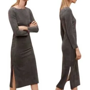 NWOT ARITZIA WILFRED FREE Dress 2 Faux-Suede Charcoal-Grey Slit-Sides Stretchy
