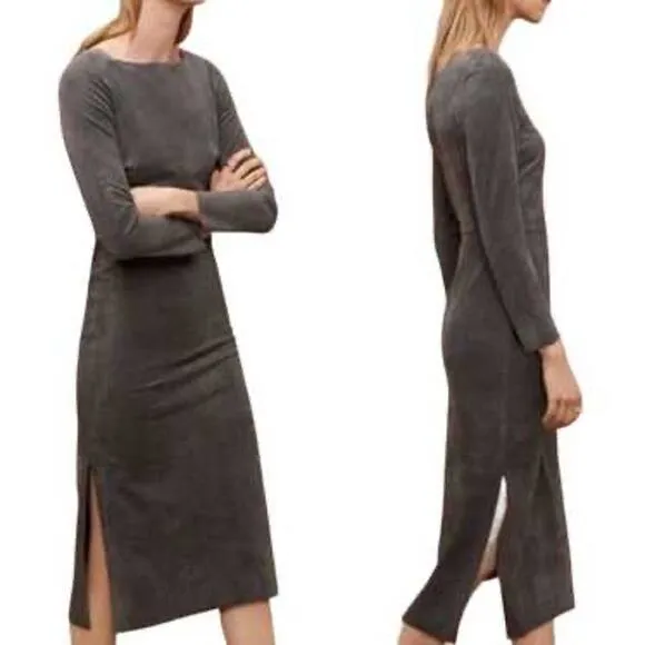 NWOT ARITZIA WILFRED FREE Dress 2 Faux-Suede Charcoal-Grey Slit-Sides Stretchy