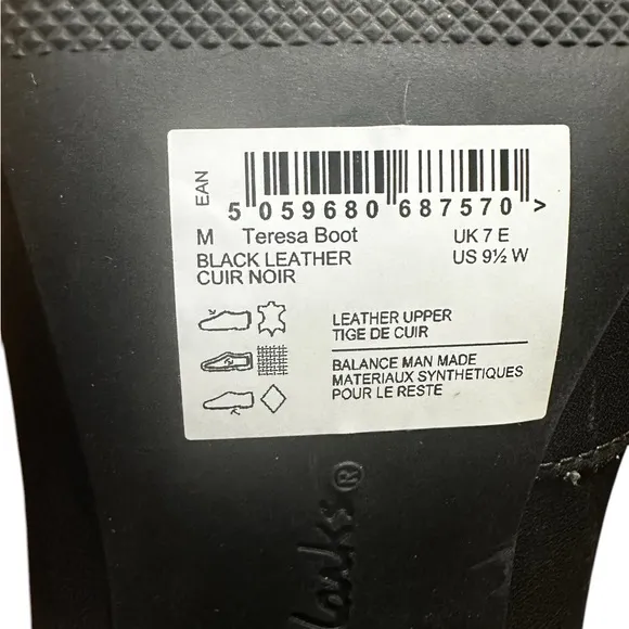 NWOT Clarks Black Leather Teresa Fashion Boot Sz 9.5 W
