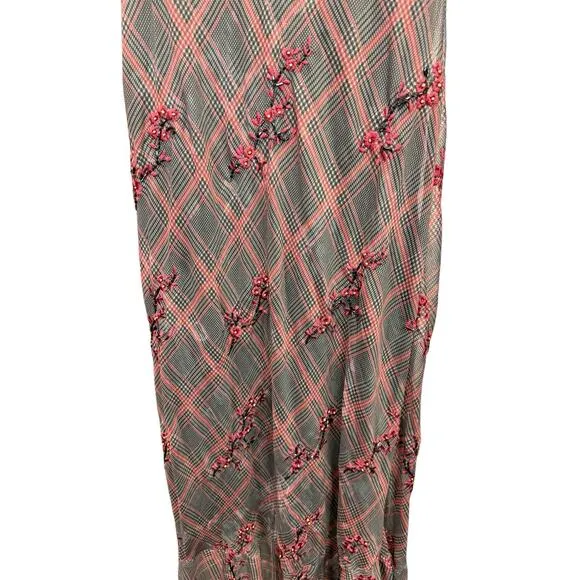 NWOT Free People Grunge WhimsyGoth Plaid Sheer Midi Dress Size 8 Fallen Flowers
