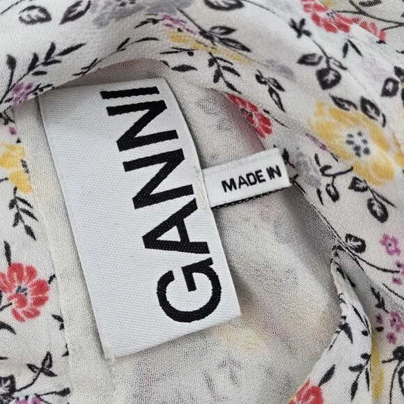 NWOT GANNI Georgette Chic Floral Print Long Sleeve Midi Dress Size 36 US 4