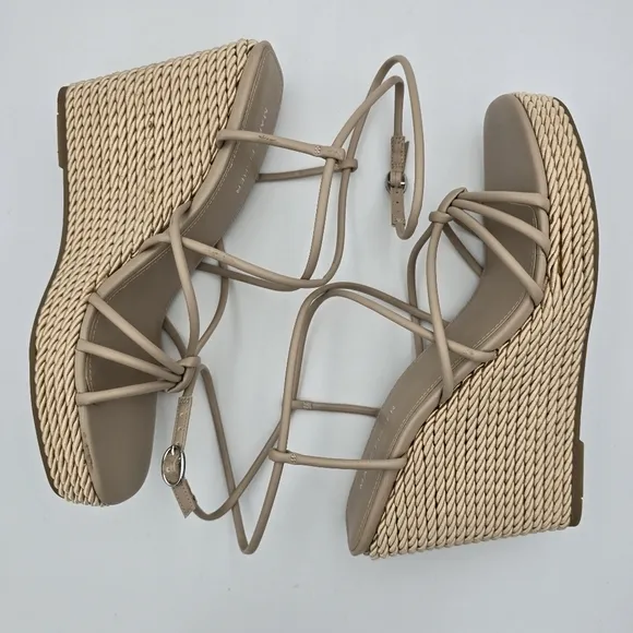 NWOT Marc Fisher Zarah Faux Leather Strappy Wedge Heels, Lite Latte 110, Sz. 11M