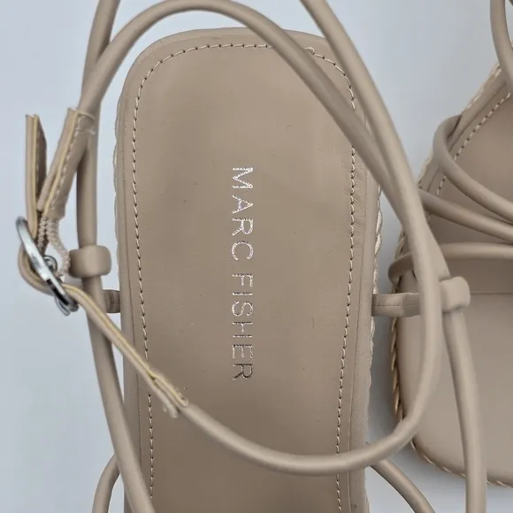 NWOT Marc Fisher Zarah Faux Leather Strappy Wedge Heels, Lite Latte 110, Sz. 11M
