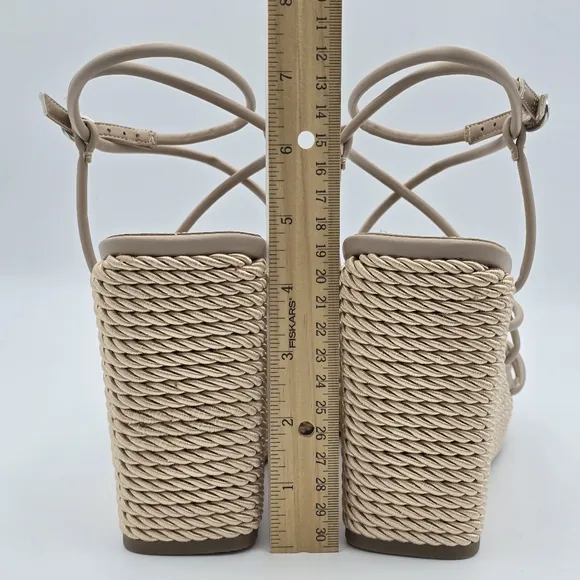 NWOT Marc Fisher Zarah Faux Leather Strappy Wedge Heels, Lite Latte 110, Sz. 11M