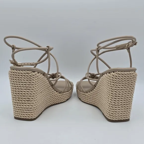 NWOT Marc Fisher Zarah Faux Leather Strappy Wedge Heels, Lite Latte 110, Sz. 11M