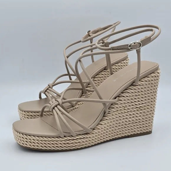 NWOT Marc Fisher Zarah Faux Leather Strappy Wedge Heels, Lite Latte 110, Sz. 11M