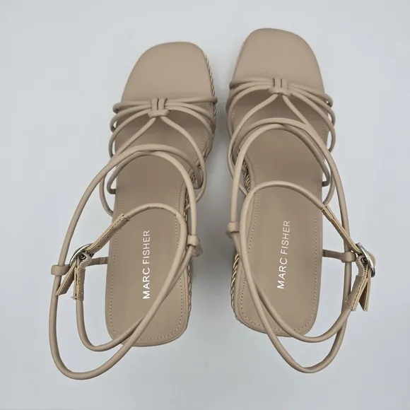 NWOT Marc Fisher Zarah Faux Leather Strappy Wedge Heels, Lite Latte 110, Sz. 11M