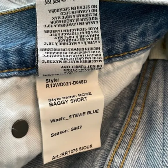 NWOT R13 Rose Baggy Shorts Stevie Light Blue Jeans Size 30 Frayed Distressed