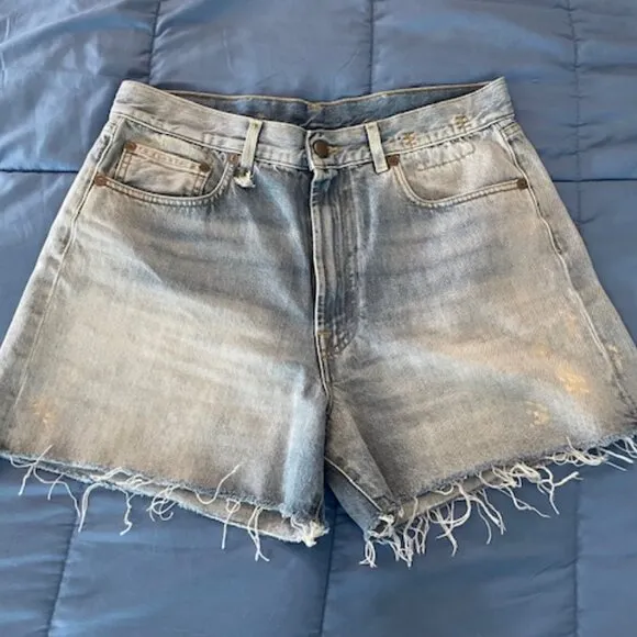 NWOT R13 Rose Baggy Shorts Stevie Light Blue Jeans Size 30 Frayed Distressed