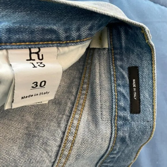 NWOT R13 Rose Baggy Shorts Stevie Light Blue Jeans Size 30 Frayed Distressed