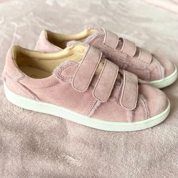 NWOT UGG Alix Pink Suede Faux Fur Trainer Velcro Sneaker Size 6