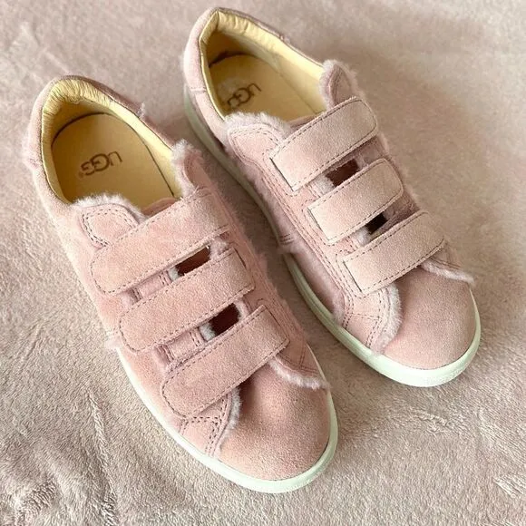 NWOT UGG Alix Pink Suede Faux Fur Trainer Velcro Sneaker Size 6