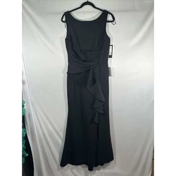 NWT $219 Betsy &amp; Adam [ 12‎ ] Christine Scuba Crepe Ruffled Bow Gown Black