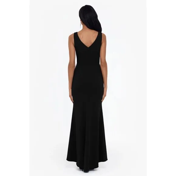 NWT $219 Betsy &amp; Adam [ 12‎ ] Christine Scuba Crepe Ruffled Bow Gown Black