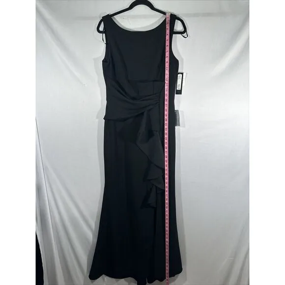 NWT $219 Betsy &amp; Adam [ 12‎ ] Christine Scuba Crepe Ruffled Bow Gown Black