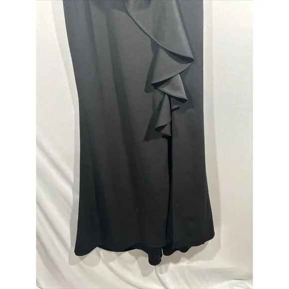 NWT $219 Betsy &amp; Adam [ 12‎ ] Christine Scuba Crepe Ruffled Bow Gown Black