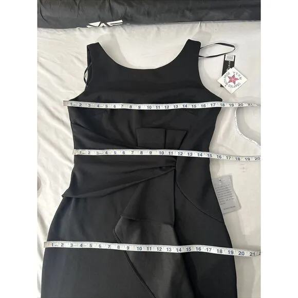 NWT $219 Betsy &amp; Adam [ 12‎ ] Christine Scuba Crepe Ruffled Bow Gown Black