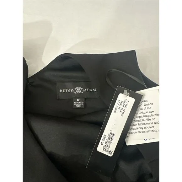 NWT $219 Betsy &amp; Adam [ 12‎ ] Christine Scuba Crepe Ruffled Bow Gown Black