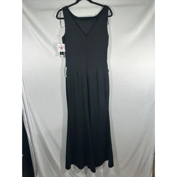 NWT $219 Betsy &amp; Adam [ 12‎ ] Christine Scuba Crepe Ruffled Bow Gown Black