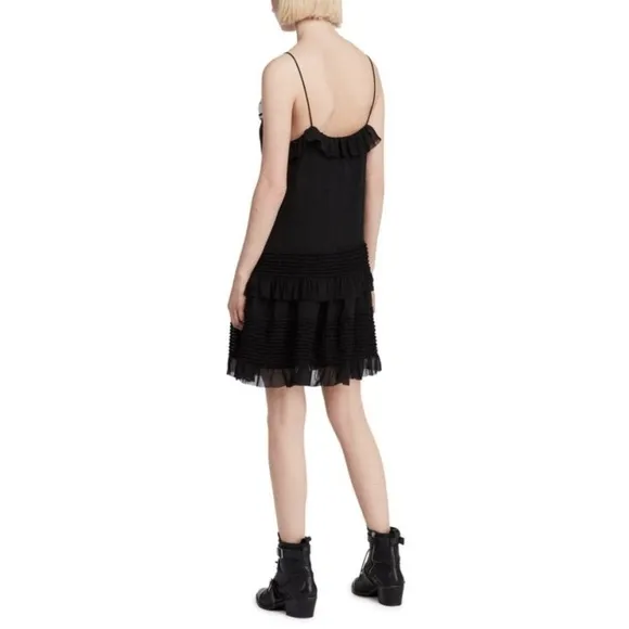 NWT All Saints Sanse Tiered Frilly Mini Dress in Black Sz. 4