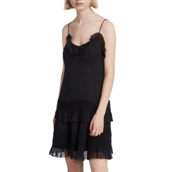 NWT All Saints Sanse Tiered Frilly Mini Dress in Black Sz. 4