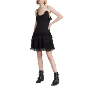 NWT All Saints Sanse Tiered Frilly Mini Dress in Black Sz. 4