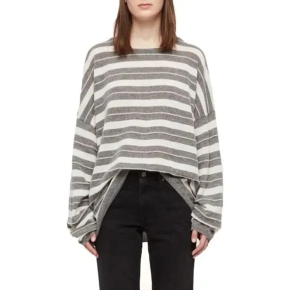 NWT AllSaints Cassia Gray Stripe Sweater XS