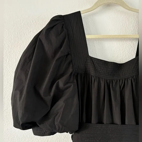 NWT Anthropologie Black Tiered Poplin Cotton Maxi Dress Medium