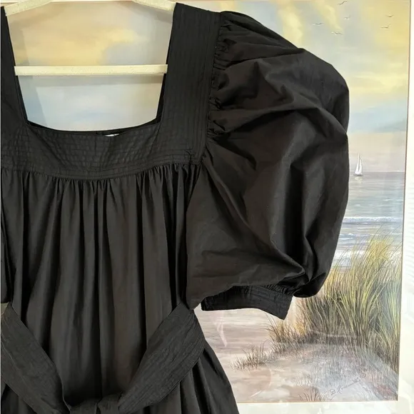 NWT Anthropologie Black Tiered Poplin Cotton Maxi Dress Medium