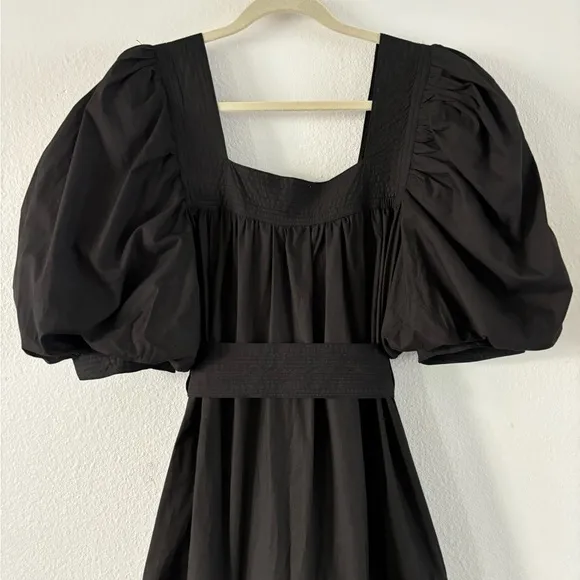 NWT Anthropologie Black Tiered Poplin Cotton Maxi Dress Medium