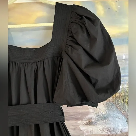 NWT Anthropologie Black Tiered Poplin Cotton Maxi Dress Medium