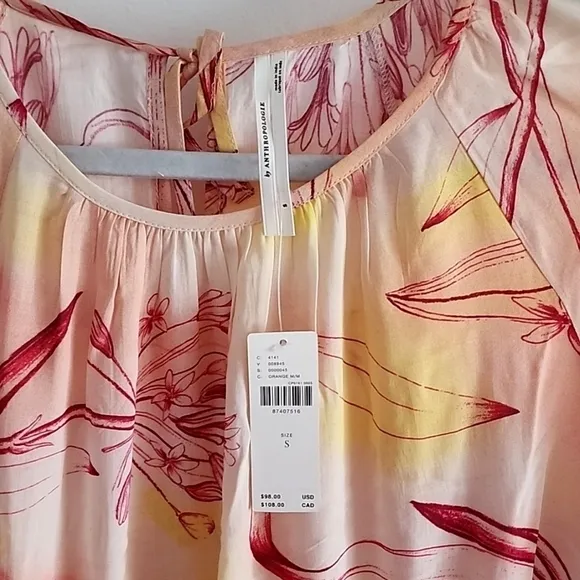 NWT Anthropologie Floral Sunset tiered puff sleeve dress size small