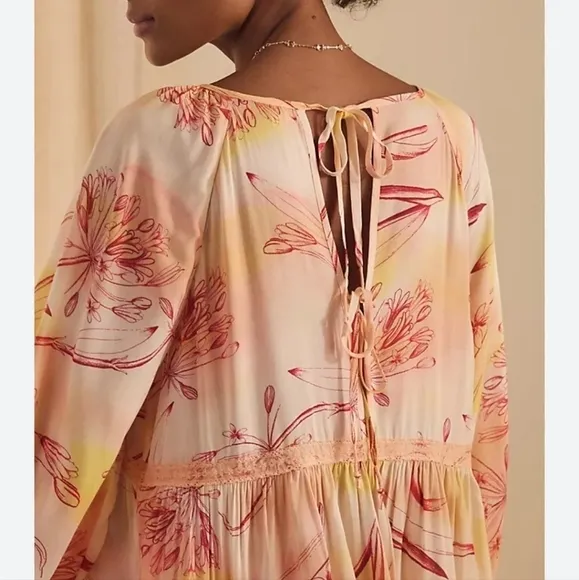 NWT Anthropologie Floral Sunset tiered puff sleeve dress size small