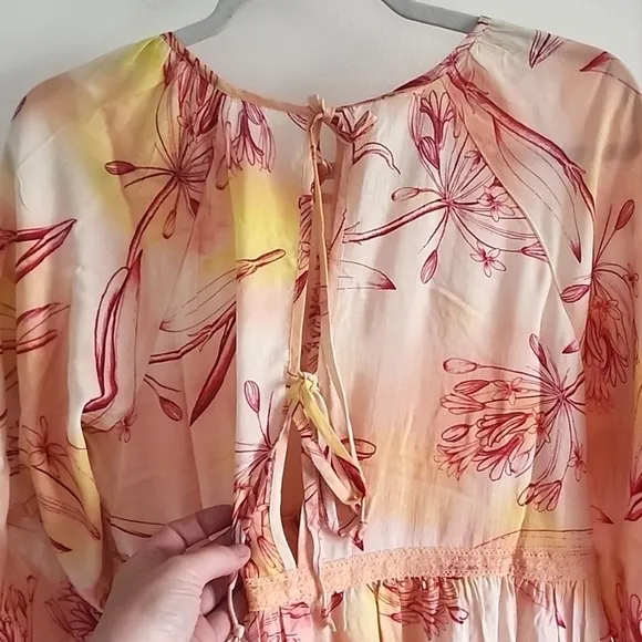 NWT Anthropologie Floral Sunset tiered puff sleeve dress size small