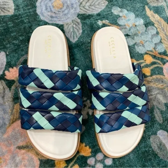 NWT Anthropologie X Cecelia New York Elaine Slide Sandals Blue Braided Slip On
