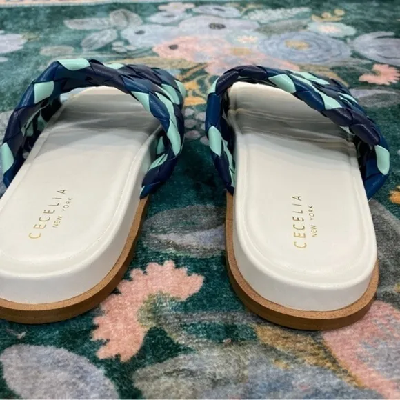 NWT Anthropologie X Cecelia New York Elaine Slide Sandals Blue Braided Slip On