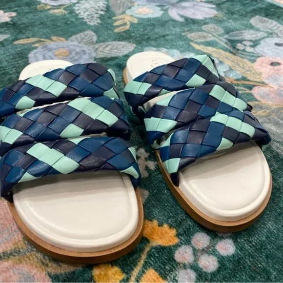 NWT Anthropologie X Cecelia New York Elaine Slide Sandals Blue Braided Slip On