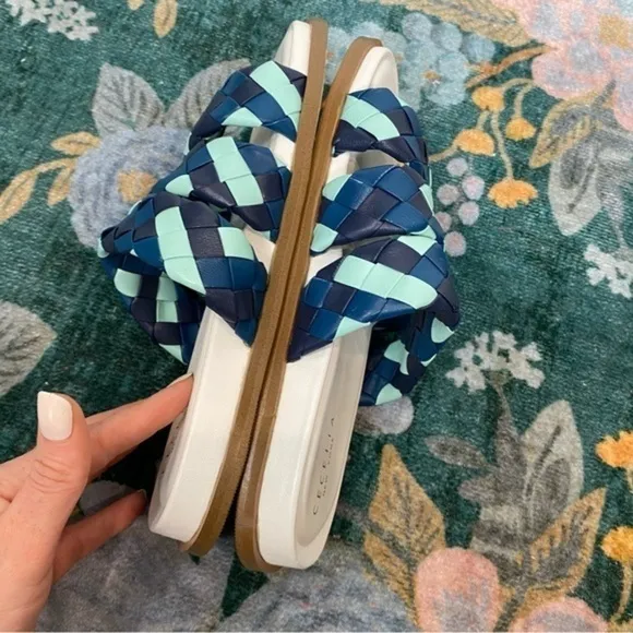NWT Anthropologie X Cecelia New York Elaine Slide Sandals Blue Braided Slip On