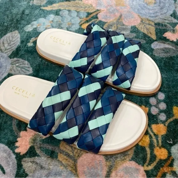 NWT Anthropologie X Cecelia New York Elaine Slide Sandals Blue Braided Slip On