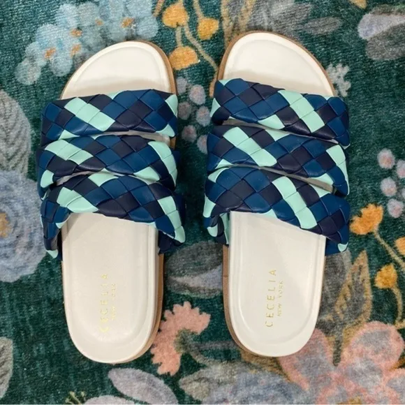 NWT Anthropologie X Cecelia New York Elaine Slide Sandals Blue Braided Slip On