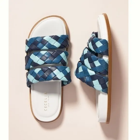 NWT Anthropologie X Cecelia New York Elaine Slide Sandals Blue Braided Slip On