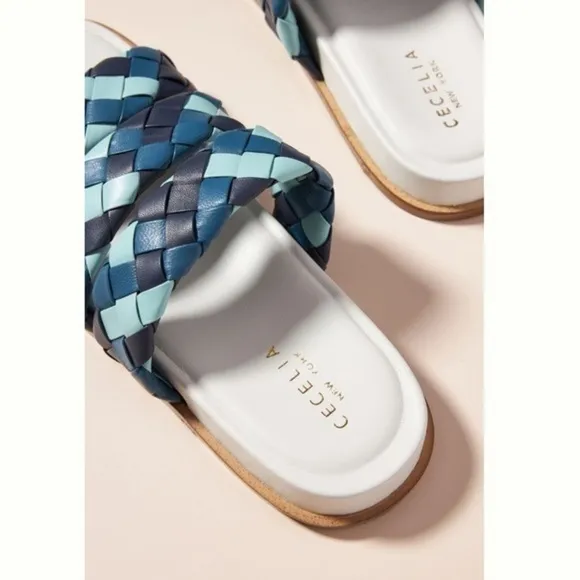 NWT Anthropologie X Cecelia New York Elaine Slide Sandals Blue Braided Slip On