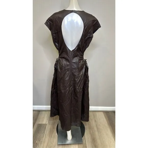 NWT ASTR The Label Faux Leather Cutout Miranda Midi Dress Dark Brown XL $158