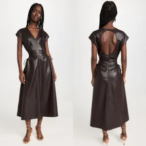 NWT ASTR The Label Faux Leather Cutout Miranda Midi Dress Dark Brown XL $158