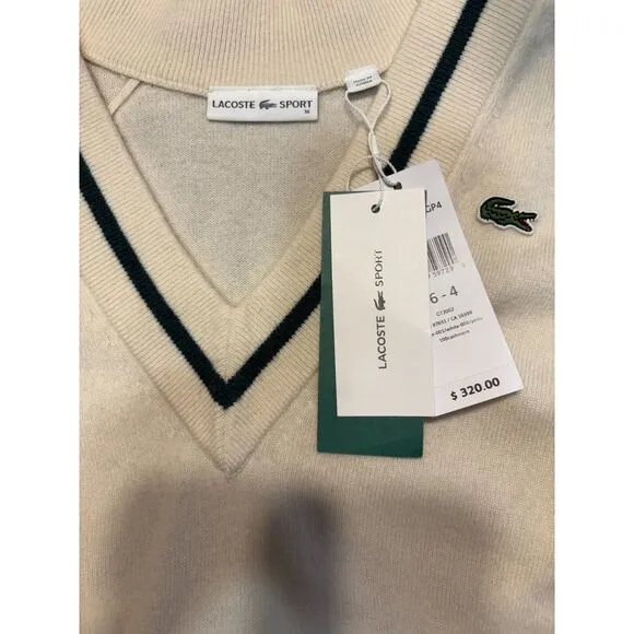 NWT Authentic Lacoste Sport Cashmere V Neck Sweater Size S